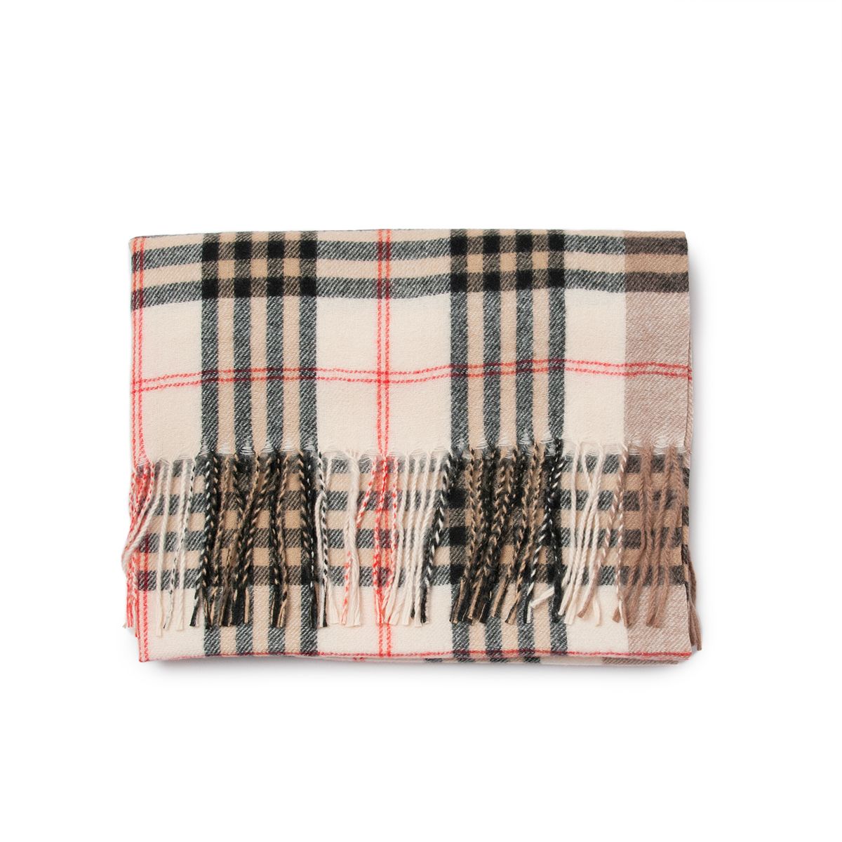 Rutete skjerf i offwhite, beige og svart - 70x180 cm - 100% polyester