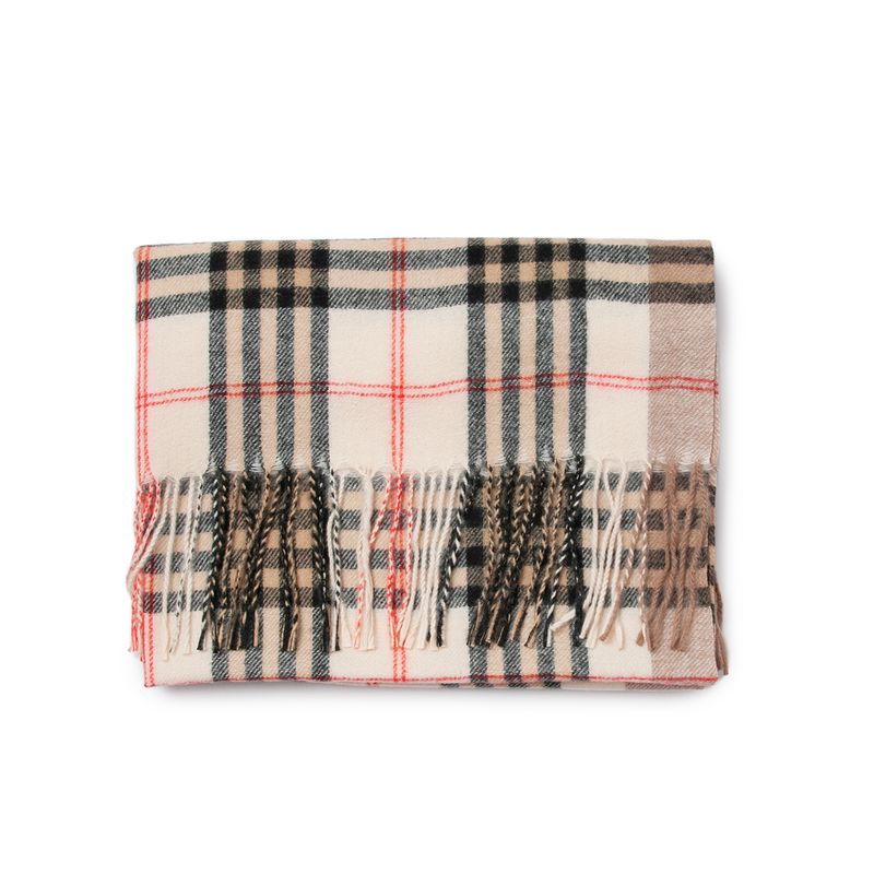 Rutmönstrad halsduk i offwhite, beige och svart - 70x180 cm - 100% polyester