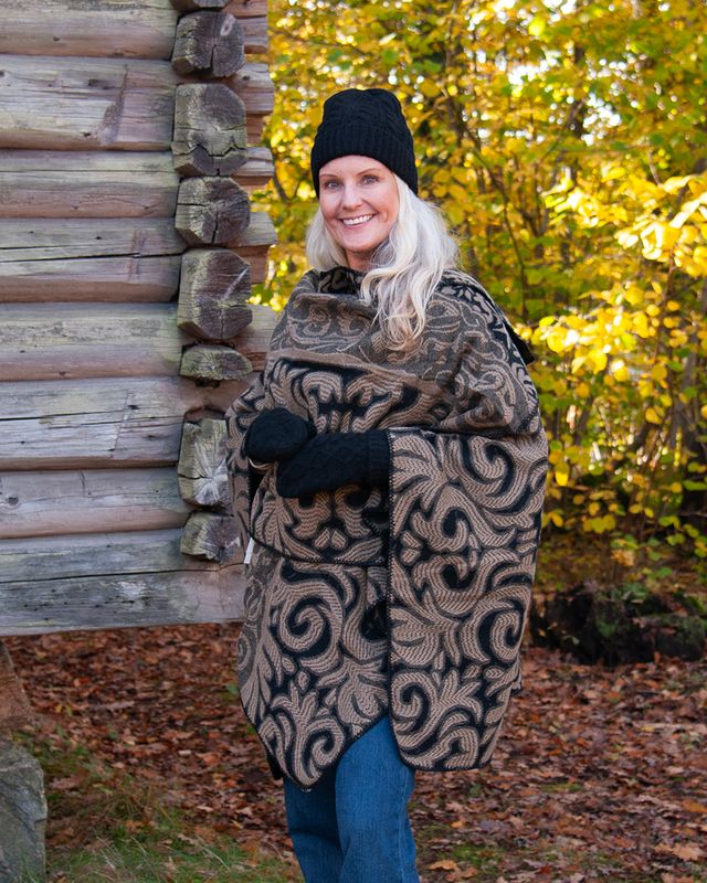 Öppen poncho mönstermix - svart