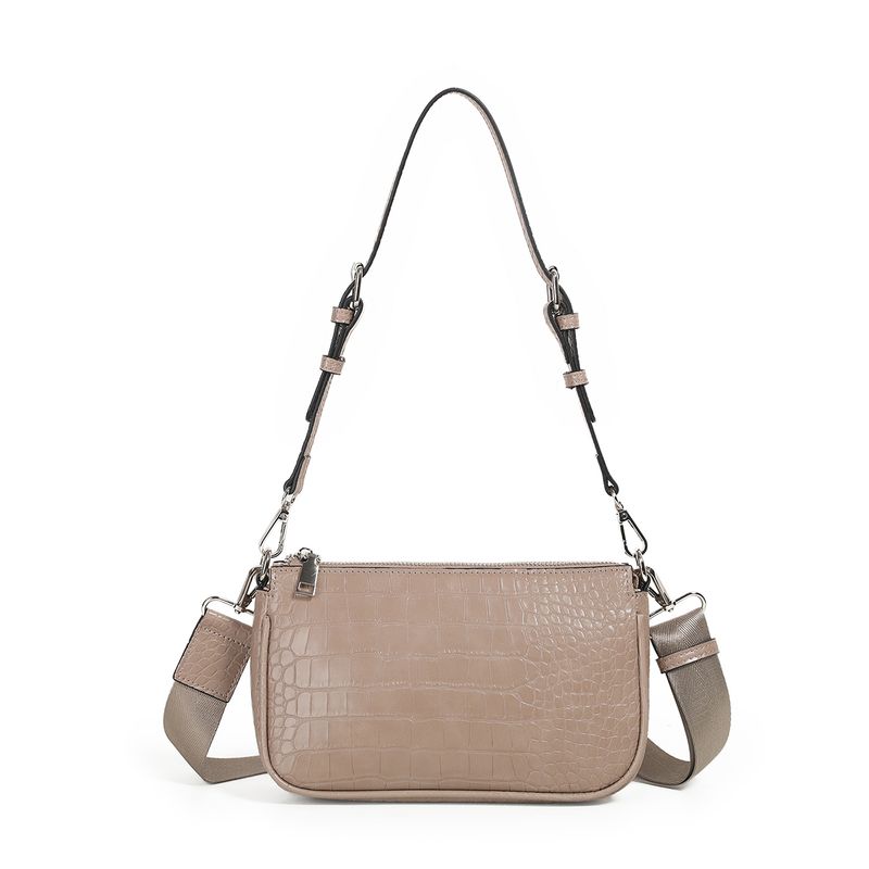 Ivana croco clutch - beige - kompakt skulderveske med strukturert overflate