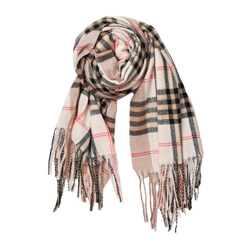 Rutmönstrad halsduk i offwhite, beige och svart - 70x180 cm - 100% polyester