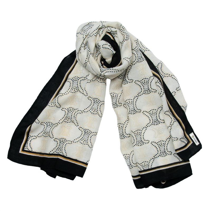 Skjerf i sort og beige med prikkemønster - 73 x 180 cm