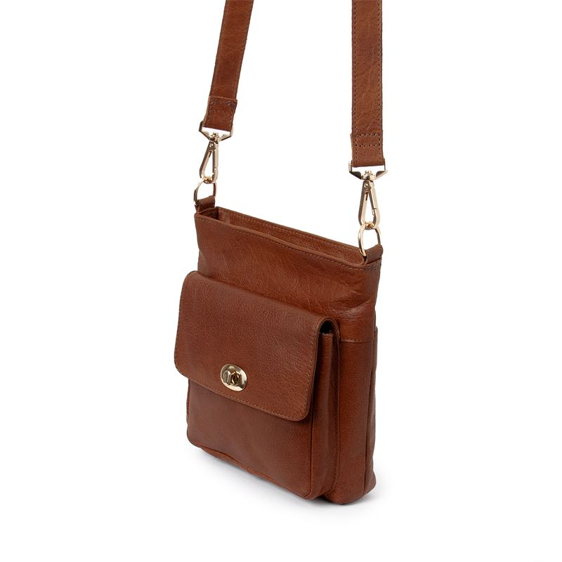 LUCA liten crossbag i skinn med frontlomme - brun