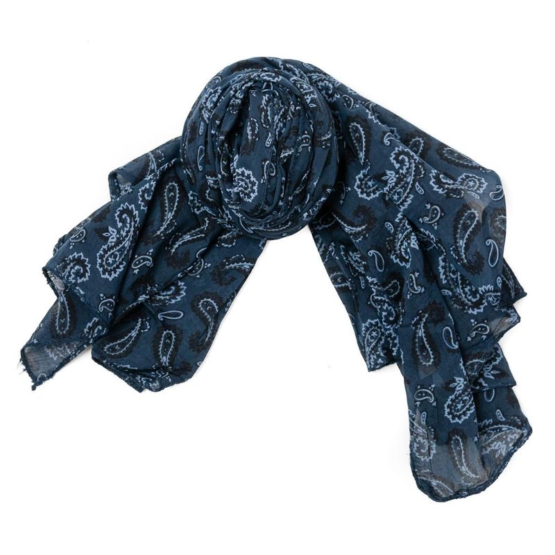 Skjerf med paisley i bomull/silke - marine
