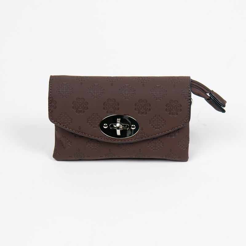 DANIELLE clutch med preget mønster brun sølvfarget metall