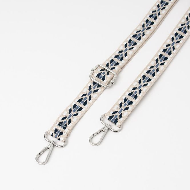 Hovedbilde Smal skulderrem beige og blå - mønstret veskereim ...