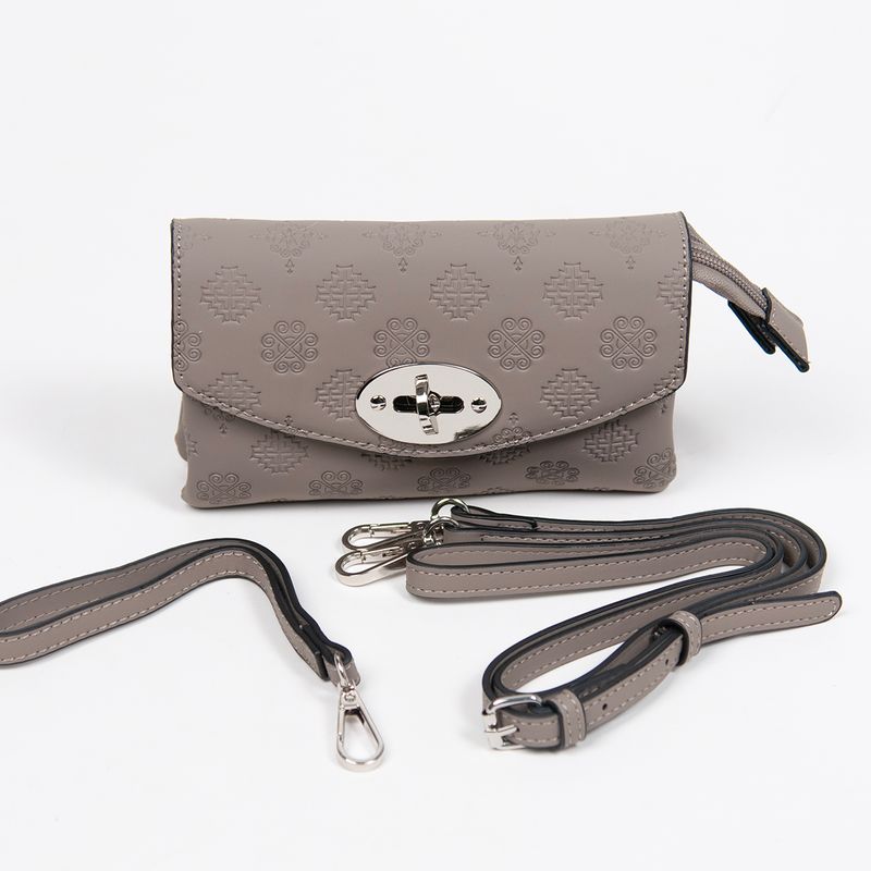 DANIELLE clutch med preget mønster beige sølvfarget metall