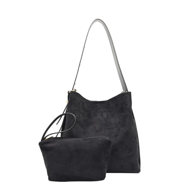 Hovedbilde KAROLINE bucketbag i imitert semsket skinn svart