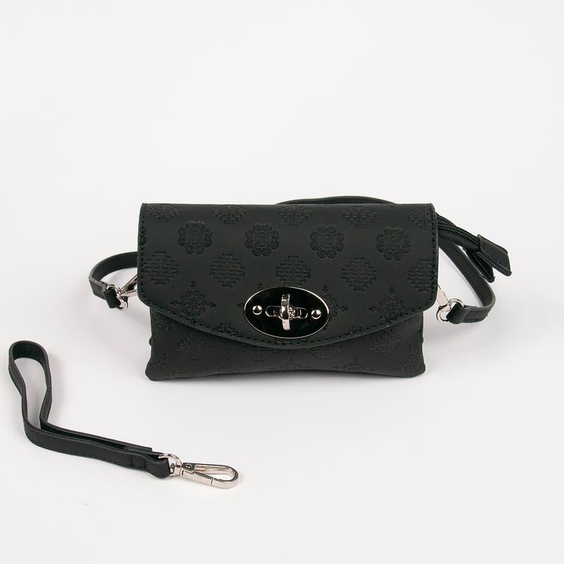 DANIELLE clutch med präglat mönster svart silverfärgat metall