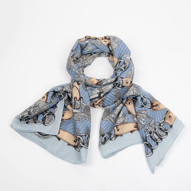 Hovedbilde Skjerf lys blå mønster - 100% viskose - 85x180 cm