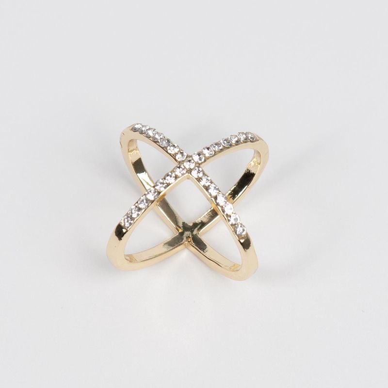Stor skjerf ring enkel X med strass stener - gull