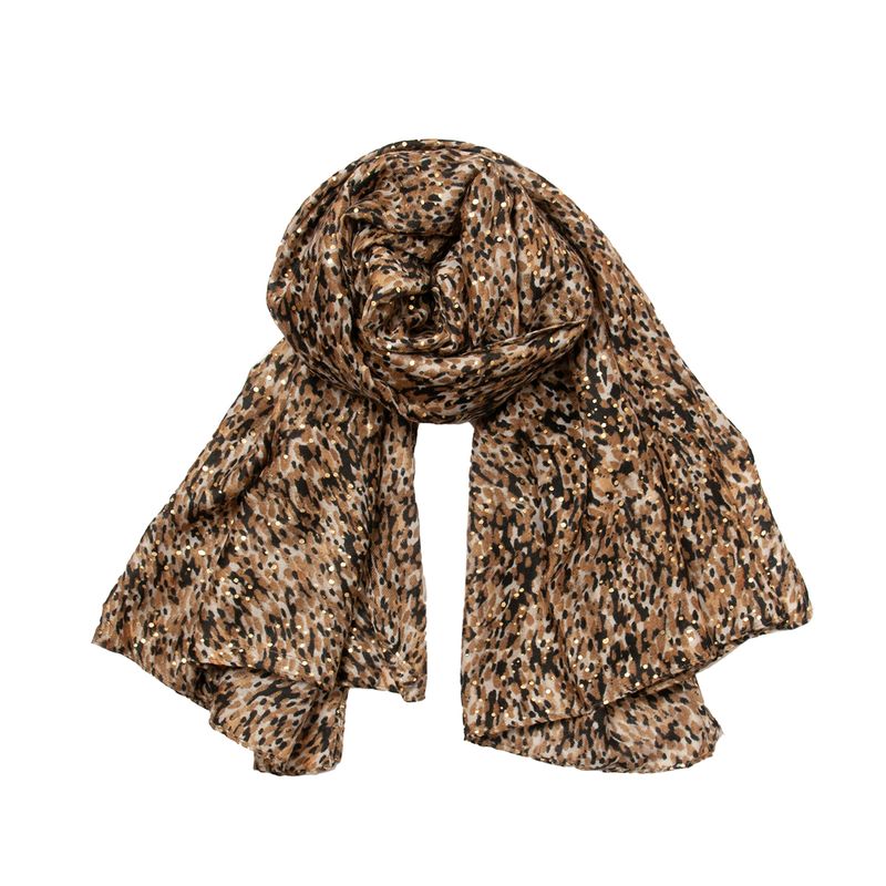 Småmønstret skjerf med gull-foil - beige