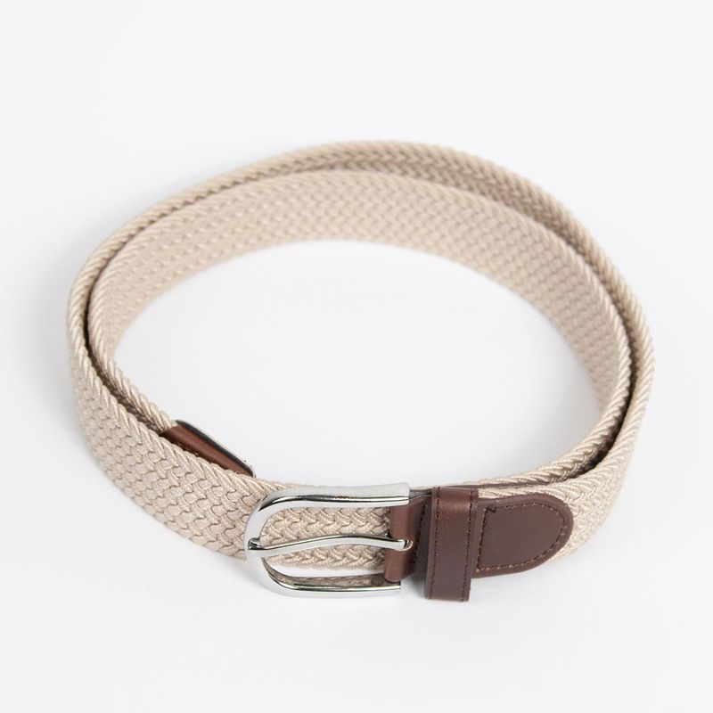 Strikkbelte, leatherlook sølv spenne - beige