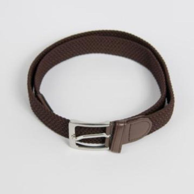 Hovedbilde Strikkbelte, firkantet sølv spenne - mørk brun