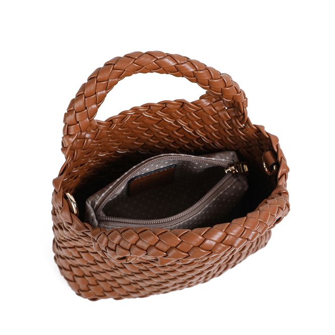 Huvudbild EDDA flätad miniväska - cognac