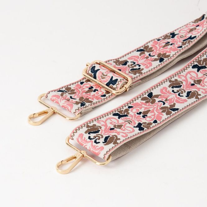 Hovedbilde Skulderrem med vevede blomster - lys rosa