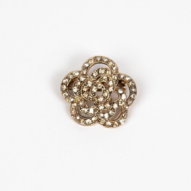 Hovedbilde Rosettbrosje med strasstener – gullfarget ...