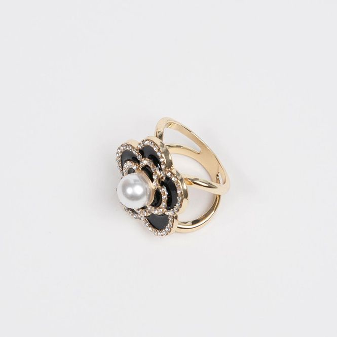 Huvudbild Scarf-ring Blomma med Pärldetalj och strass ...
