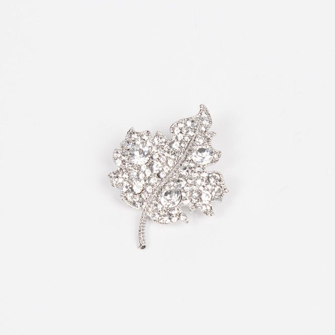 Hovedbilde Brosje blad med stener 5x4 cm - sølv