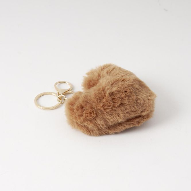 Hovedbilde Veskepynt med fuskpels hjerte - beige