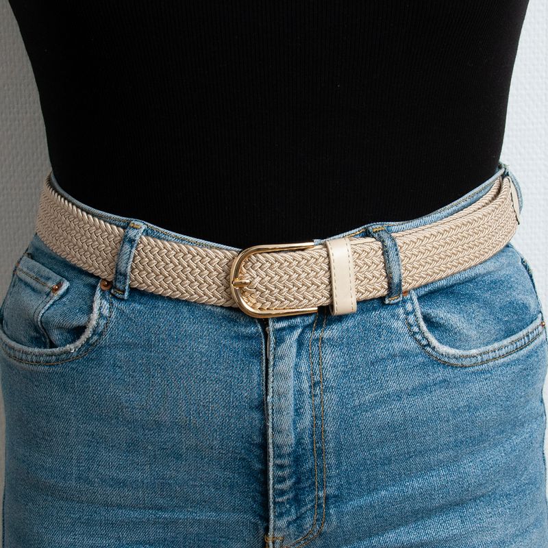 Strikkbelte, gull - lys beige