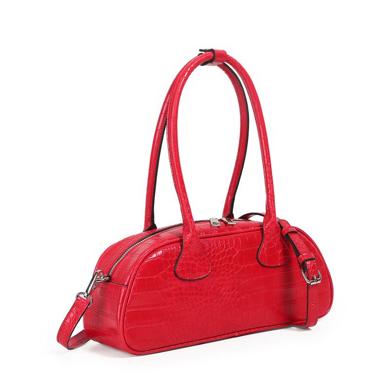 Inea lav croco shopper - rød - Elegant håndveske med crocomønster og justerbar rem