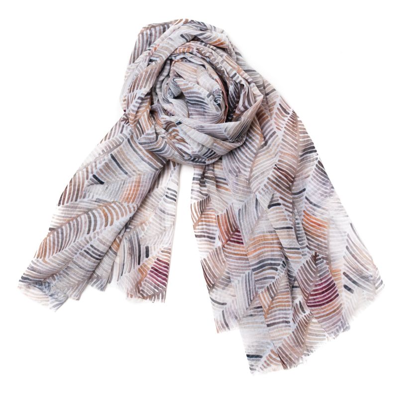 Bladprintet skjerf med gull foil - beige