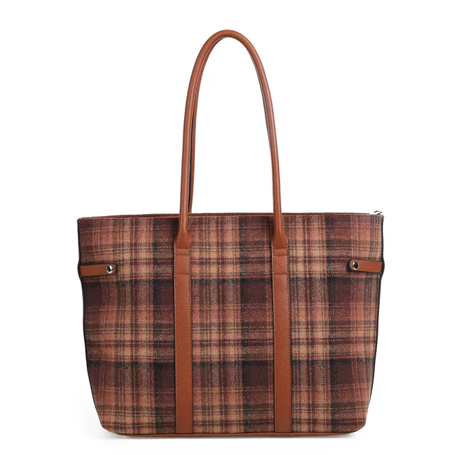 Hovedbilde KARI cognac rutet shopper i tekstil