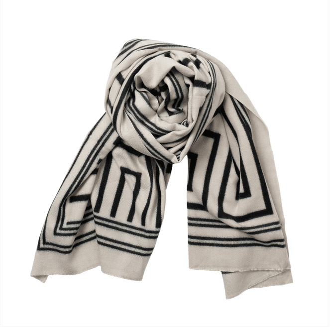 Hovedbilde Mykt høstskjerf med grafisk print - lys beige