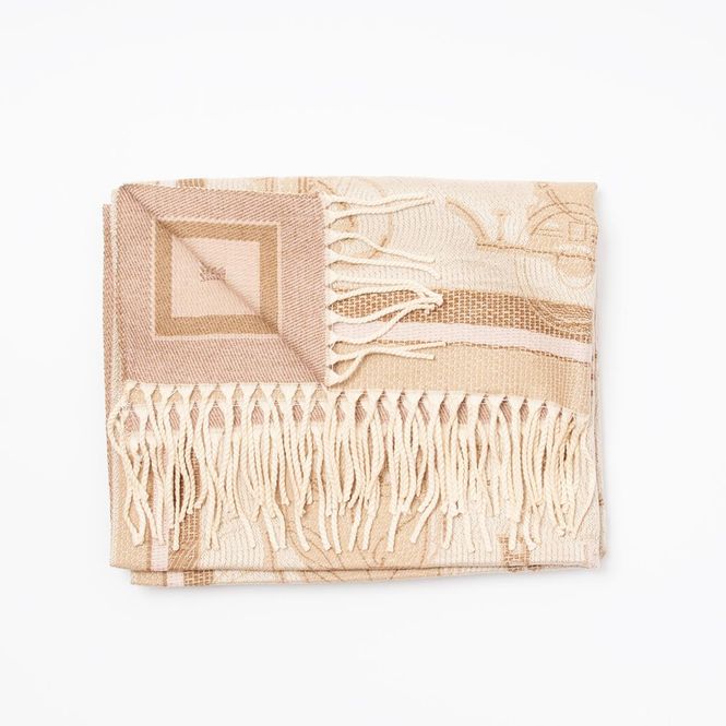 Hovedbilde Mykt skjerf beige med mønster og lyse frynser - ...