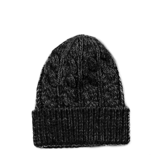 Hovedbilde Flettestrikket lue med brett - svart