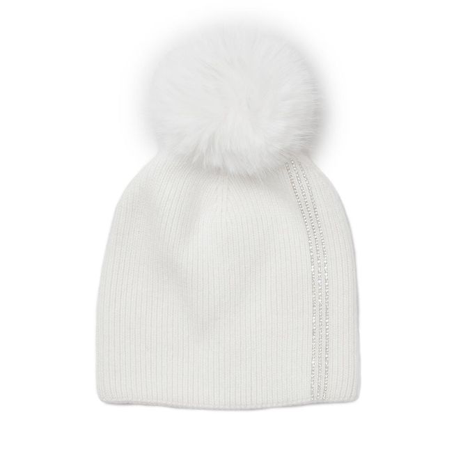 Hovedbilde Hvit lue med strasstener og dusk - ullmiks